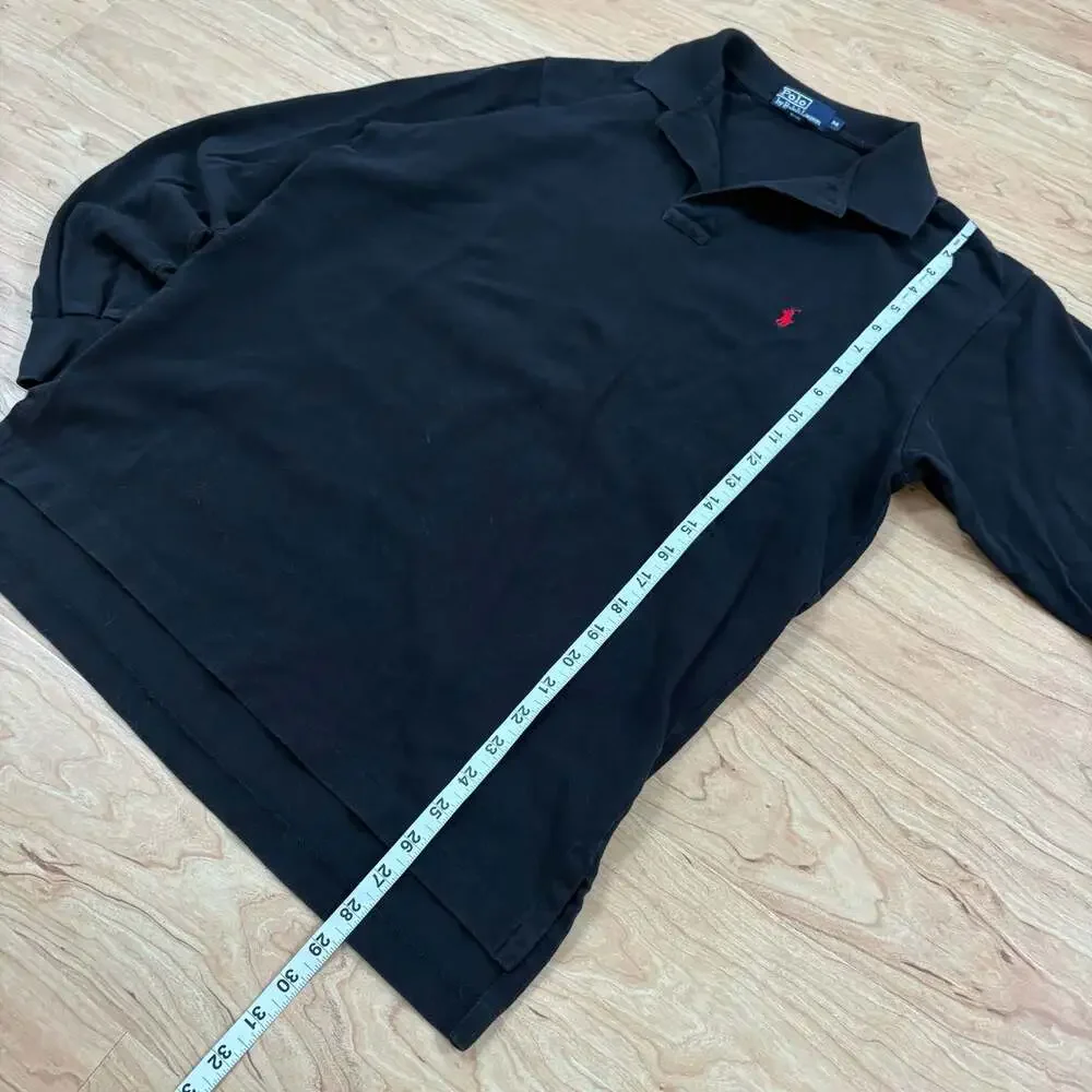 Polo Ralph Lauren Men's Black Long Sleeve Cotton Mesh Polo Shirt Size M
